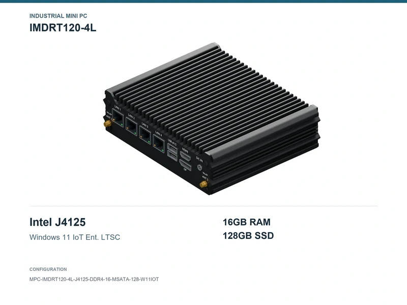 IMDRT120-4L Fanless Mini PC - Celeron J4125, 16GB, 128GB mSATA, Windows 11 IoT LTSC