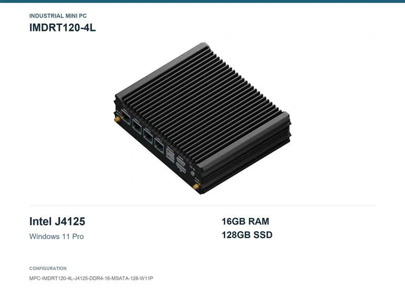IMDRT120-4L Fanless Mini PC - Celeron J4125, 16GB, 128GB mSATA, Windows 11 Pro