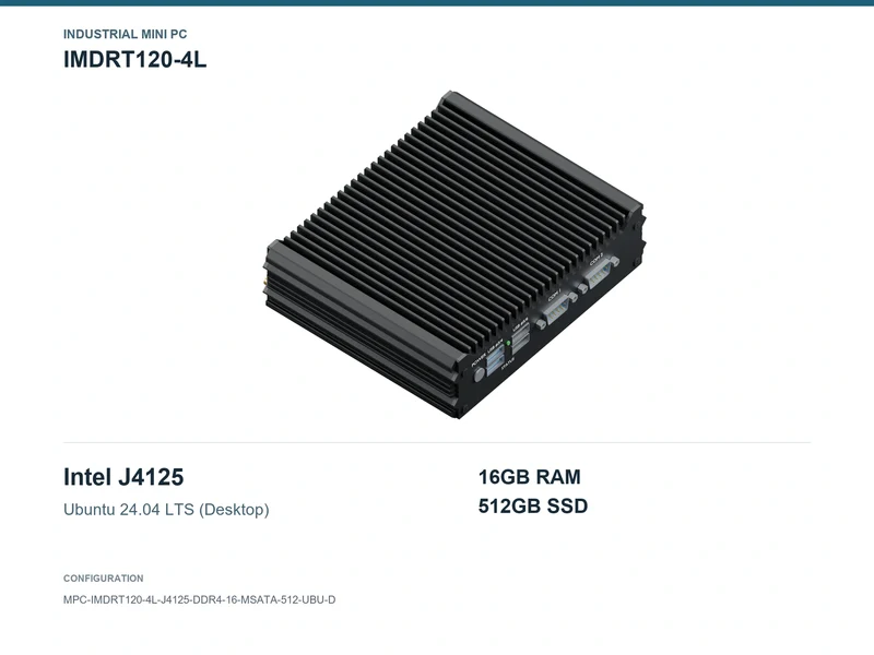 IMDRT120-4L Fanless Mini PC - Celeron J4125, 16GB, 512GB mSATA, Ubuntu Desktop