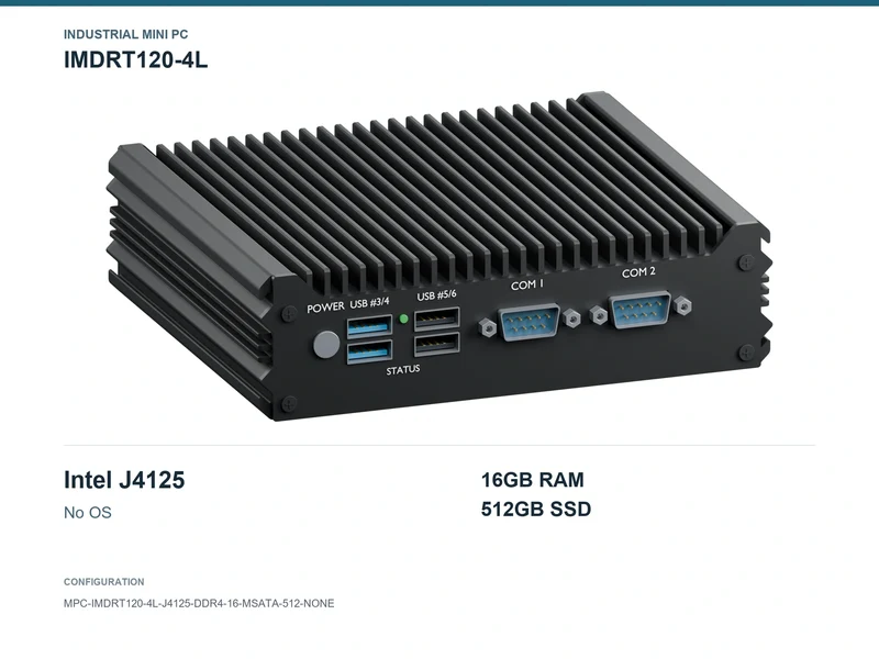 IMDRT120-4L Fanless Mini PC - Celeron J4125, 16GB, 512GB mSATA, No OS