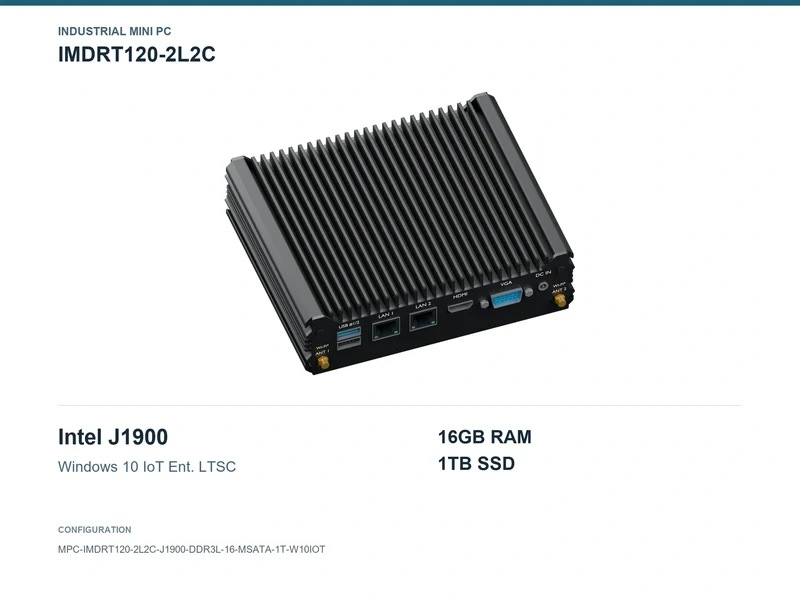IMDRT120-2L2C Fanless Mini PC - Celeron J1900, 16GB, 1TB mSATA, Windows 10 IoT LTSC