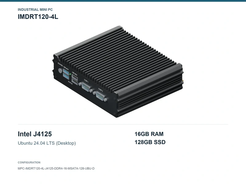 IMDRT120-4L Fanless Mini PC - Celeron J4125, 16GB, 128GB mSATA, Ubuntu Desktop