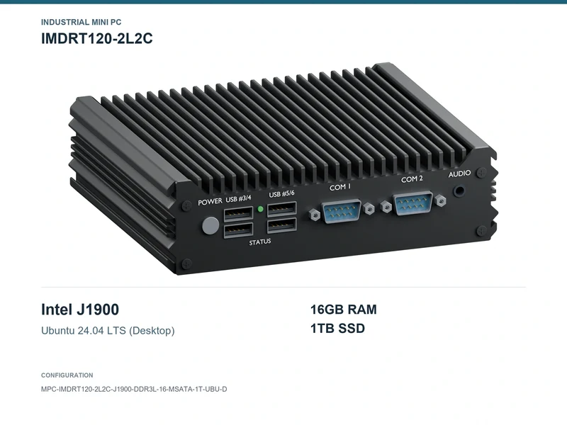 IMDRT120-2L2C Fanless Mini PC - Celeron J1900, 16GB, 1TB mSATA, Ubuntu Desktop