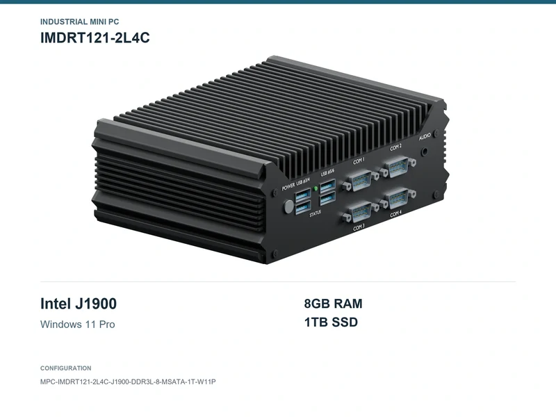 IMDRT121-2L4C Fanless Mini PC - Celeron J1900, 8GB, 1TB mSATA, Windows 11 Pro