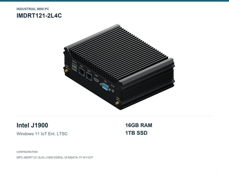 IMDRT121-2L4C Fanless Mini PC - Celeron J1900, 16GB, 1TB mSATA, Windows 11 IoT LTSC
