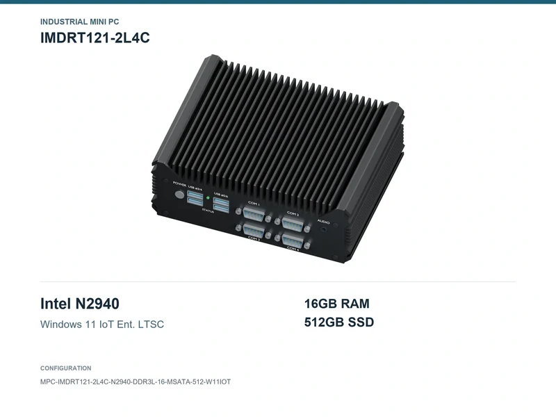 IMDRT121-2L4C Fanless Mini PC - Celeron N2940, 16GB, 512GB mSATA, Windows 11 IoT LTSC
