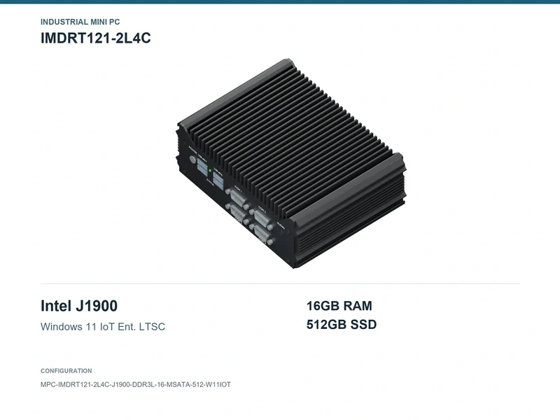 IMDRT121-2L4C Fanless Mini PC - Celeron J1900, 16GB, 512GB mSATA, Windows 11 IoT LTSC