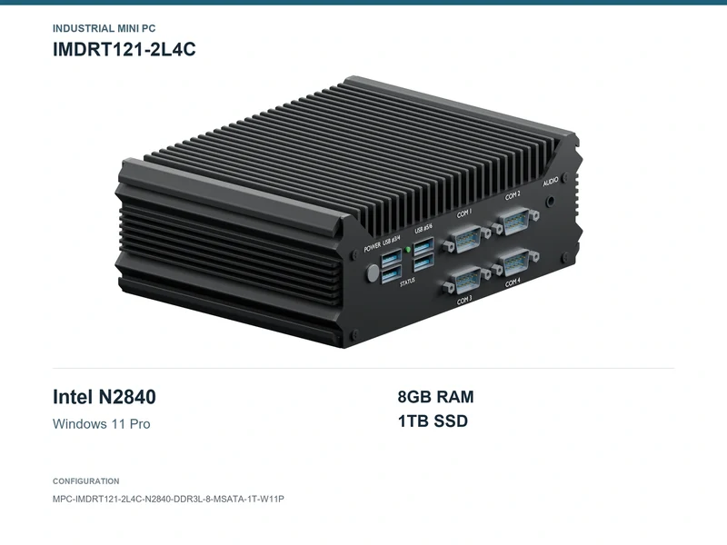 IMDRT121-2L4C Fanless Mini PC - Celeron N2840, 8GB, 1TB mSATA, Windows 11 Pro