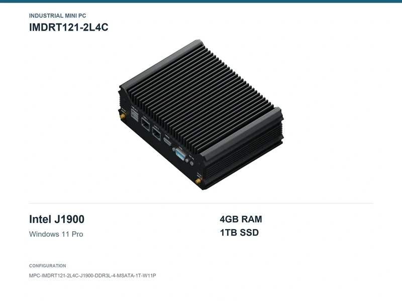 IMDRT121-2L4C Fanless Mini PC - Celeron J1900, 4GB, 1TB mSATA, Windows 11 Pro