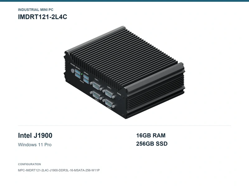 IMDRT121-2L4C Fanless Mini PC - Celeron J1900, 16GB, 256GB mSATA, Windows 11 Pro