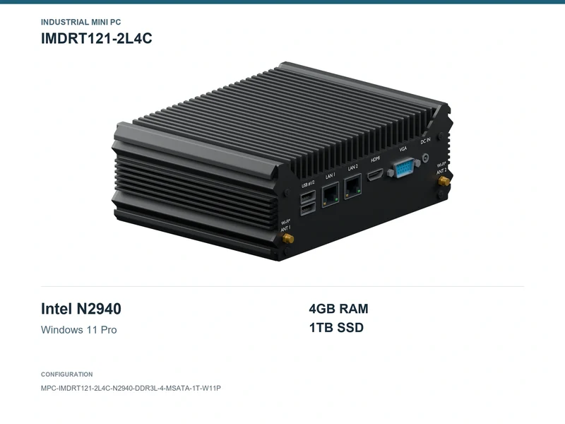 IMDRT121-2L4C Fanless Mini PC - Celeron N2940, 4GB, 1TB mSATA, Windows 11 Pro