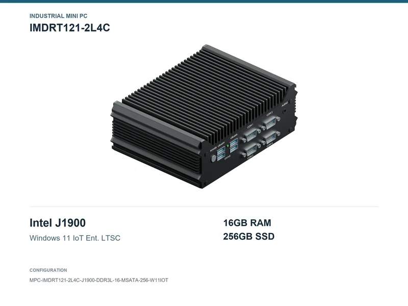 IMDRT121-2L4C Fanless Mini PC - Celeron J1900, 16GB, 256GB mSATA, Windows 11 IoT LTSC
