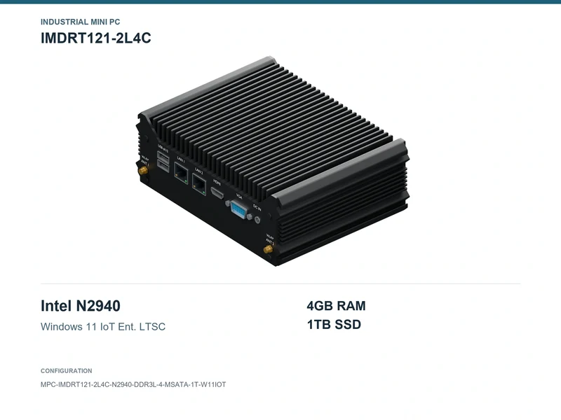 IMDRT121-2L4C Fanless Mini PC - Celeron N2940, 4GB, 1TB mSATA, Windows 11 IoT LTSC