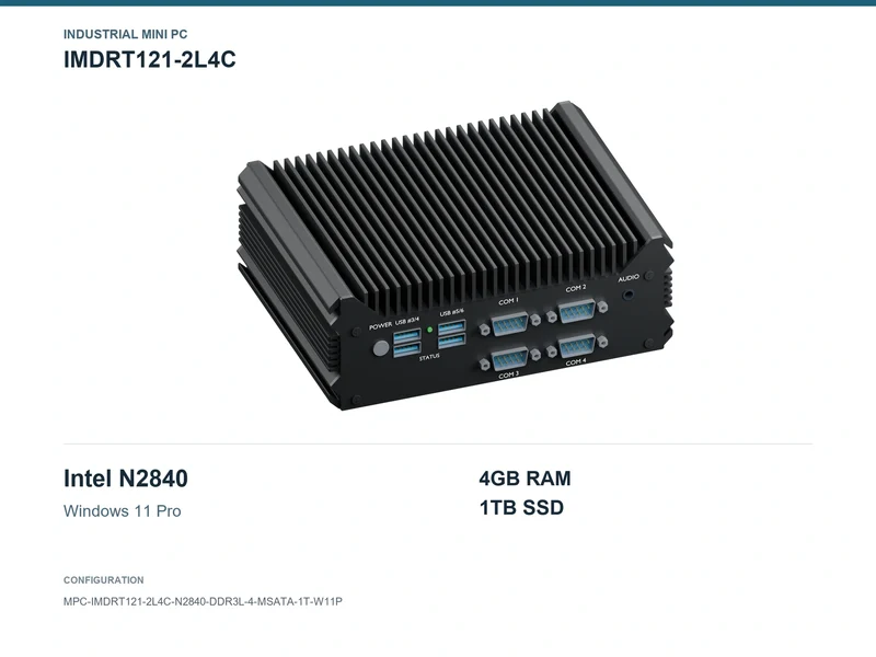 IMDRT121-2L4C Fanless Mini PC - Celeron N2840, 4GB, 1TB mSATA, Windows 11 Pro