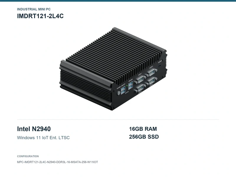 IMDRT121-2L4C Fanless Mini PC - Celeron N2940, 16GB, 256GB mSATA, Windows 11 IoT LTSC