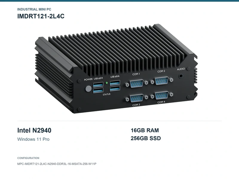 IMDRT121-2L4C Fanless Mini PC - Celeron N2940, 16GB, 256GB mSATA, Windows 11 Pro