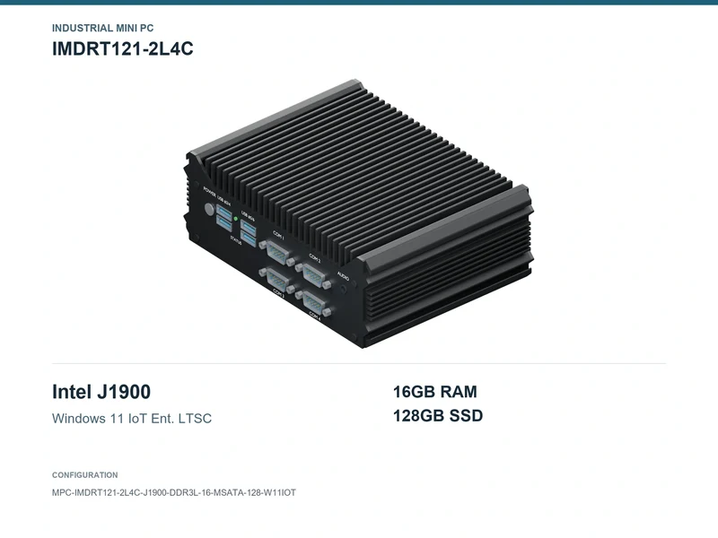 IMDRT121-2L4C Fanless Mini PC - Celeron J1900, 16GB, 128GB mSATA, Windows 11 IoT LTSC