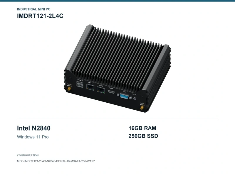 IMDRT121-2L4C Fanless Mini PC - Celeron N2840, 16GB, 256GB mSATA, Windows 11 Pro