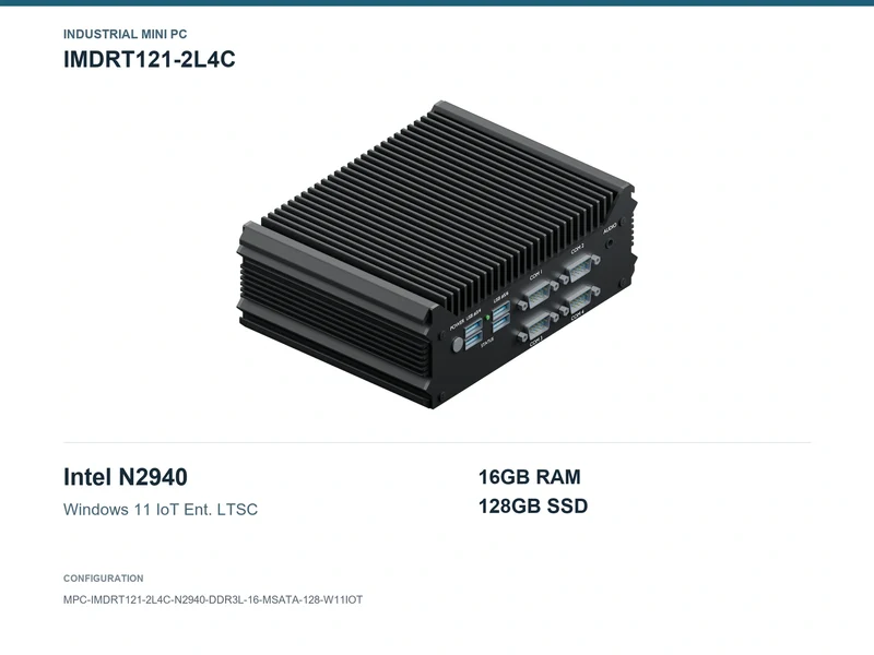 IMDRT121-2L4C Fanless Mini PC - Celeron N2940, 16GB, 128GB mSATA, Windows 11 IoT LTSC