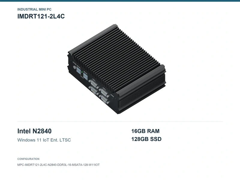 IMDRT121-2L4C Fanless Mini PC - Celeron N2840, 16GB, 128GB mSATA, Windows 11 IoT LTSC