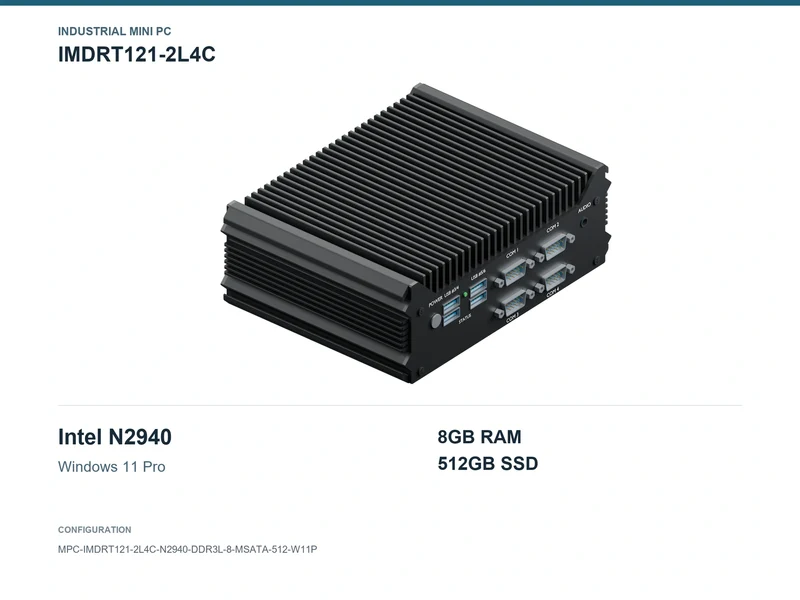 IMDRT121-2L4C Fanless Mini PC - Celeron N2940, 8GB, 512GB mSATA, Windows 11 Pro