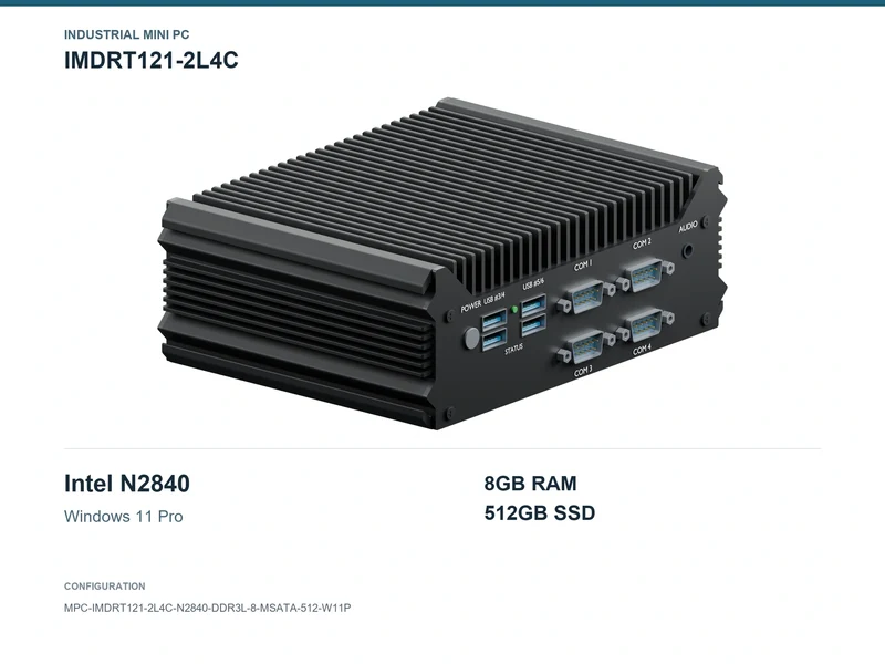 IMDRT121-2L4C Fanless Mini PC - Celeron N2840, 8GB, 512GB mSATA, Windows 11 Pro