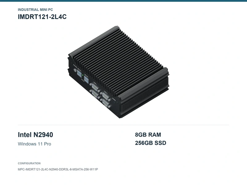 IMDRT121-2L4C Fanless Mini PC - Celeron N2940, 8GB, 256GB mSATA, Windows 11 Pro