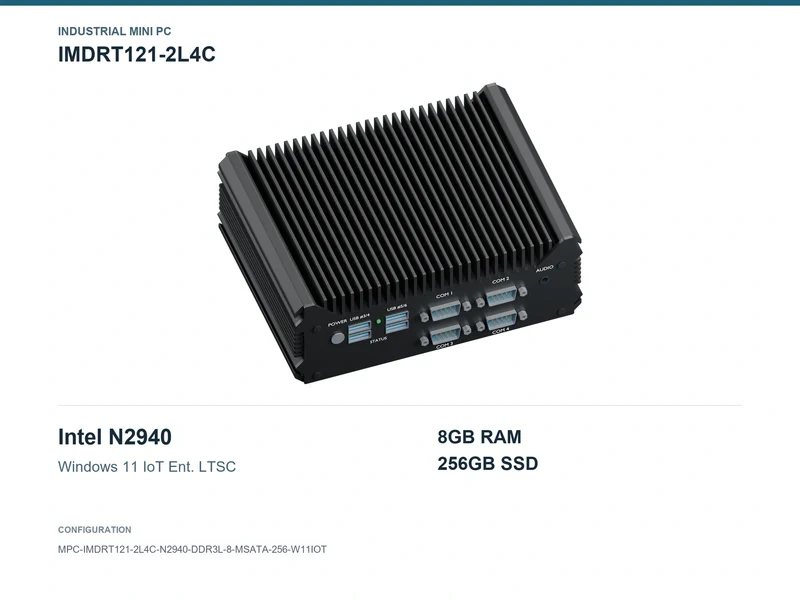 IMDRT121-2L4C Fanless Mini PC - Celeron N2940, 8GB, 256GB mSATA, Windows 11 IoT LTSC