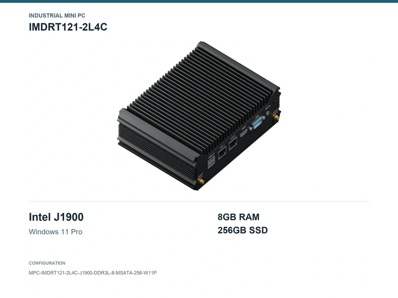 IMDRT121-2L4C Fanless Mini PC - Celeron J1900, 8GB, 256GB mSATA, Windows 11 Pro