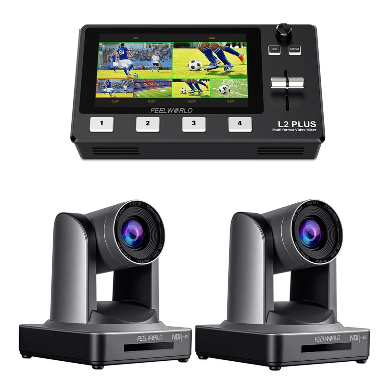 FEELWORLD L2 PLUS Video Swicther und 2 NDI20X PTZ Kamera Bundle Set