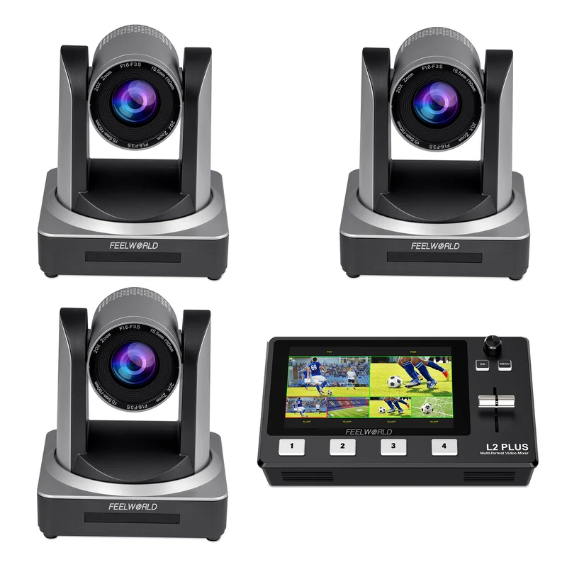 FEELWORLD L2 PLUS Video Swicther und 3 POE20X PTZ Kamera Bundle Set