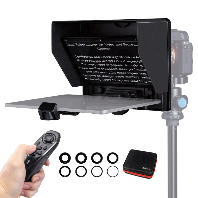 Loobro 10" tragbarer faltbarer Teleprompter für bis zu 11" Smartphone Tablet Prompter