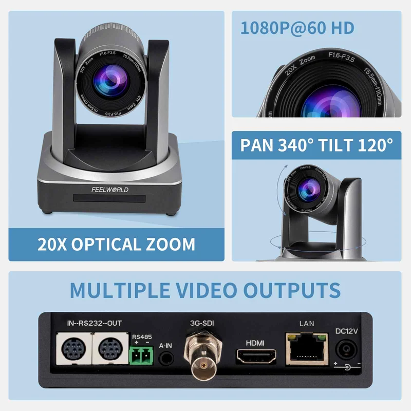 FEELWORLD POE20X Simultane 3G-SDI HDMI IP Live Streaming PTZ Kamera mit 20X Zoom PoE unterstützt