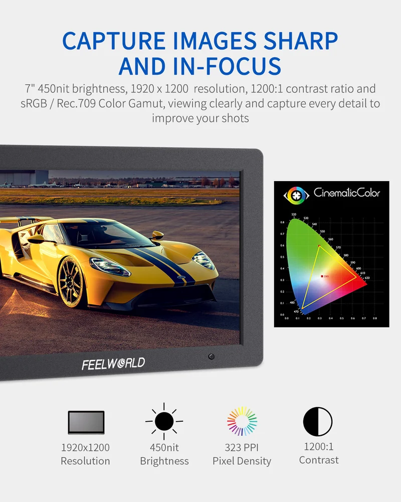 FEELWORLD T7 PLUS 7 Zoll 3D LUT DSLR Kamera Field Monitor mit Waveform 4K HDMI Aluminiumgehäuse