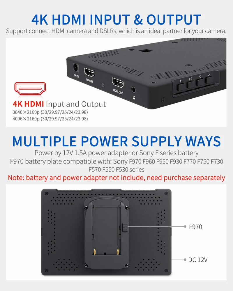 FEELWORLD T7 PLUS 7 Zoll 3D LUT DSLR Kamera Field Monitor mit Waveform 4K HDMI Aluminiumgehäuse
