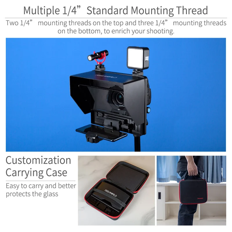 FEELWORLD TP10 Tragbarer 10" Folding Teleprompter Up 11" Phone Tablet Prompter für Telefon DSLR Shooting