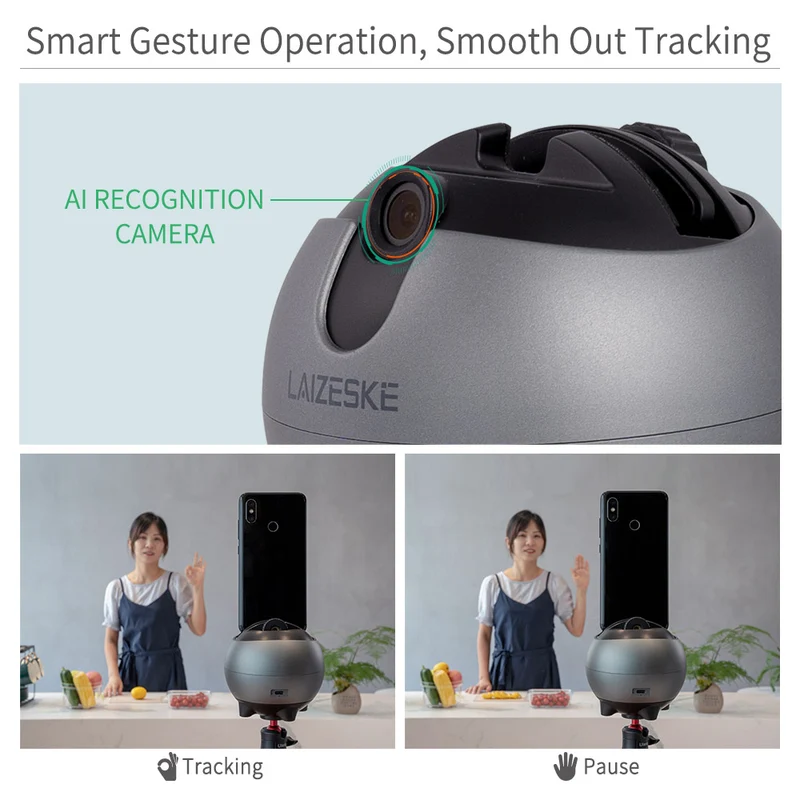 LAIZESKE LA8 Smart Robot Kameramann 360 Rotation Auto Tracking Handyhalter AI Gestenerkennung