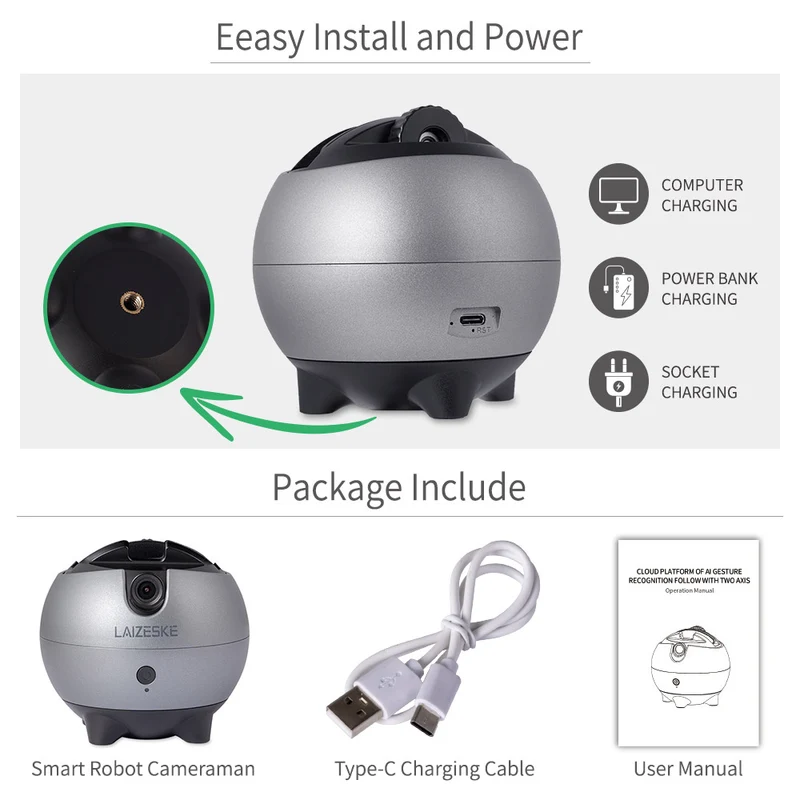 LAIZESKE LA8 Smart Robot Kameramann 360 Rotation Auto Tracking Handyhalter AI Gestenerkennung