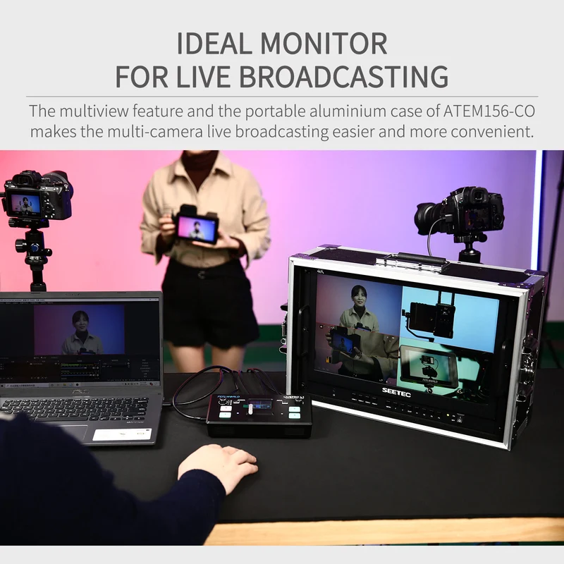 SEETEC ATEM156-CO 15.6 Zoll Live-Streaming Broadcast Director Monitor-Handgepäck mit 4 HDMI-Eingangsausgängen