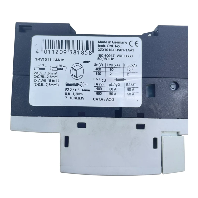 Siemens Leistungsschalter Motorschutzschalter 3RV1011-1JA15 Motorschutzschalter