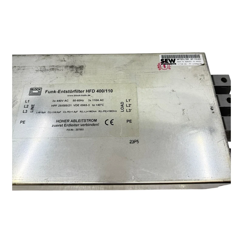 Block HFD400/110 Funk-Entstörfilter für industriellen Einsatz Funk-Entstörfilter