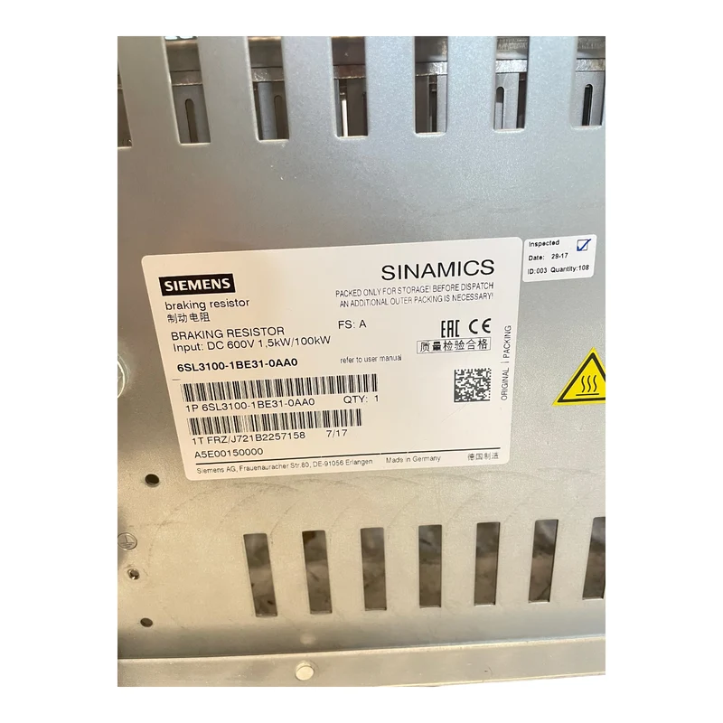Siemens 6SL3100-1BE31-0AA0 Bremswiederstand für industriellen Einsatz