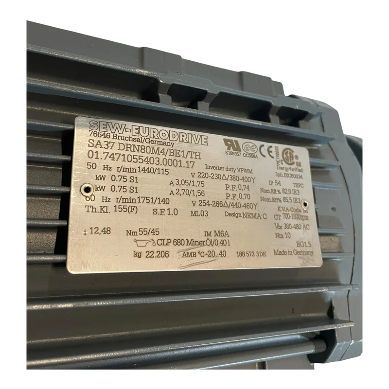 SEW Getriebemotor 0,75kW 220V SA37DRN80M4/BE1/TH für den Industrie Bereich