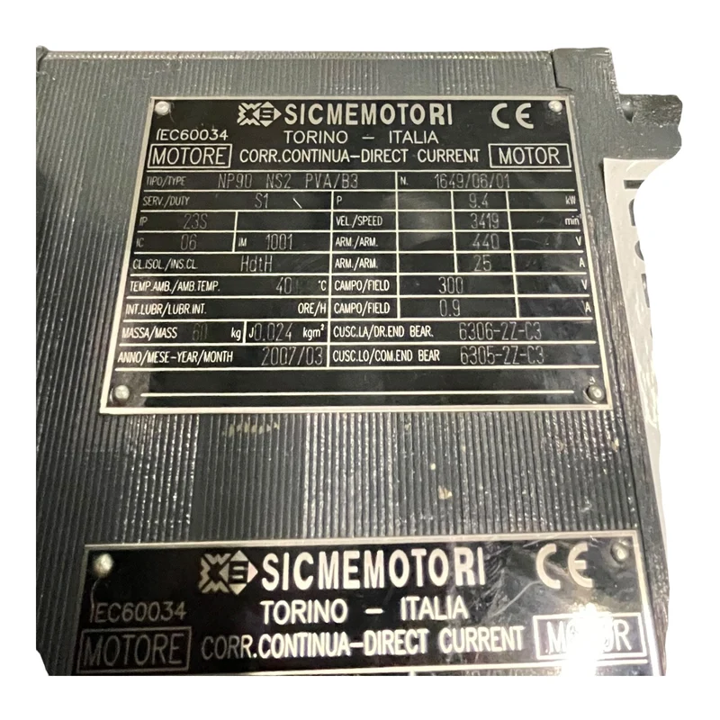 SICMEMOTORI Gleichstrommotor NP90 NS2 PVA/B3 | 9,4 kW 400 V3100–3400 U/min Ø30