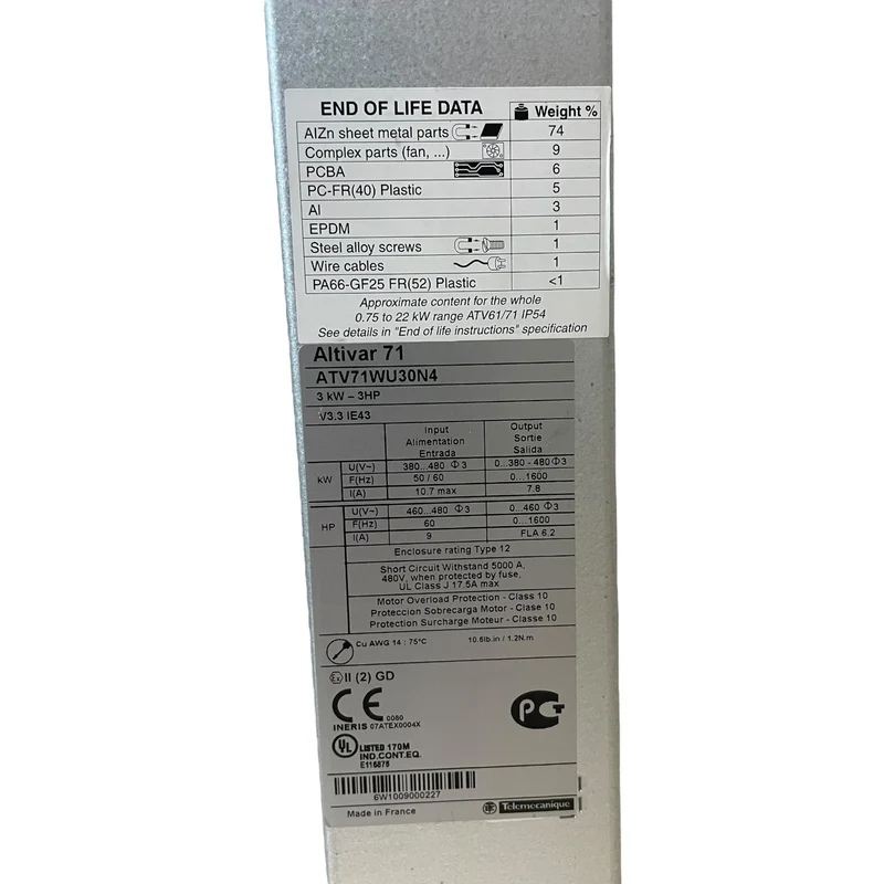 Schneider Frequenzumrichter 3kW Altivar 71 ATV71WU30N4 für die industrie