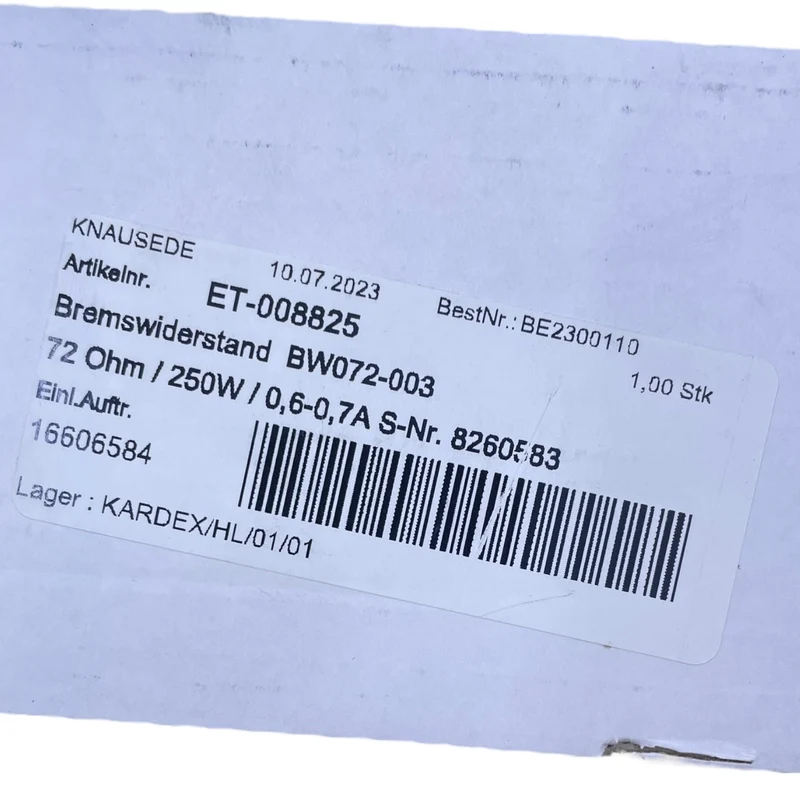 Bremswiderstand BW072-003 72 Ohm 250 W 0,6–0,7 A ET-008825 Industrie Widerstand
