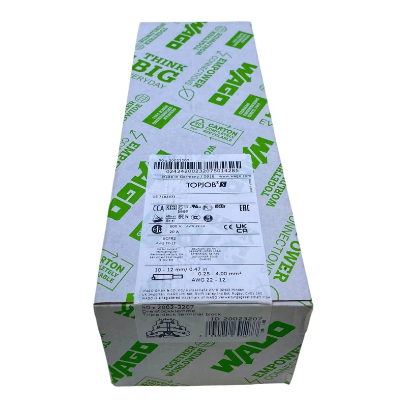 WAGO Dreistockklemme Schutzleiterklemme 2002-3207 TOPJOB S 20A 500V VE:50 Stück