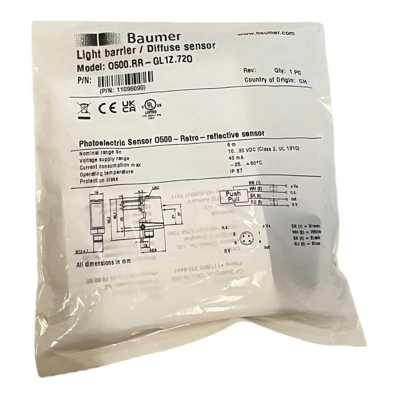 Baumer O500.RR-11096090 Reflexions-Lichtschranke für industriellen Einsatz 11096