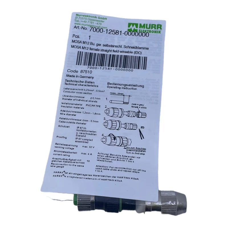 Murr 7000-12581-0000000 M12 Bu. 0° A-kod. Schneidklemmanschluss VE:5stk/pcs
