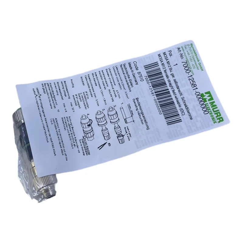 Murr 7000-12581-0000000 M12 Bu. 0° A-kod. Schneidklemmanschluss VE:5stk/pcs